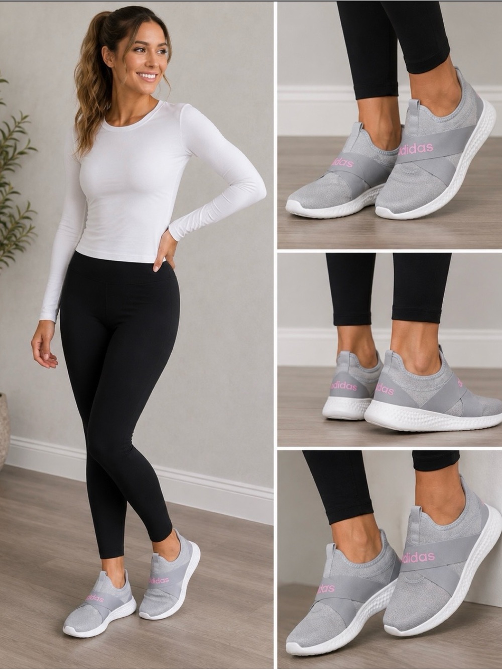NWT adidas Puremotion Adapt Women’s Slip-On Tennis Shoes Gray Pink Size 12